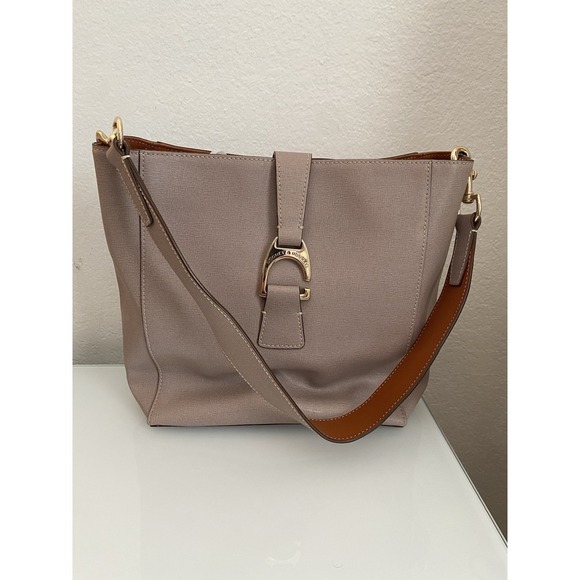 Dooney & Bourke Saffiano Leather Ashby Blush Gray Brown Strap Shoulder Bag Hook - Picture 3 of 16